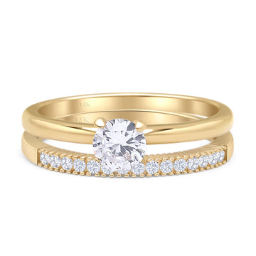 Two Piece Round Solitaire Eternity Gold Ring